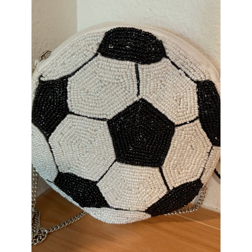 NWT Beaded Soccer Ball Crossbody Bag | Novelty Mini Purse | White & Black